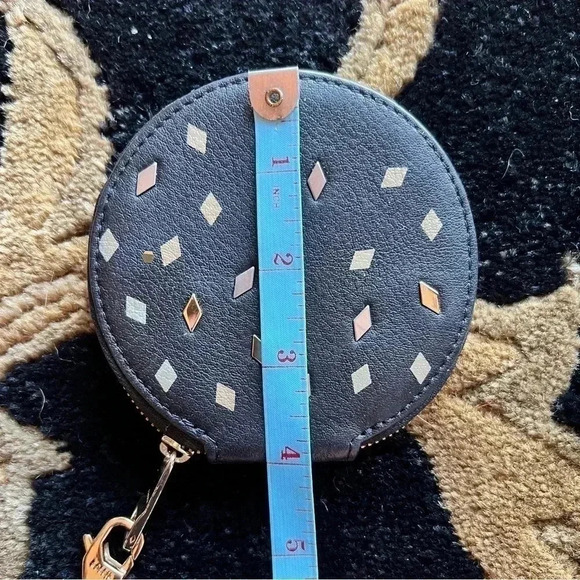 Fossil Unisex Black Leather Round Coin Money Pouch Wristlet - Picture 8 of 11